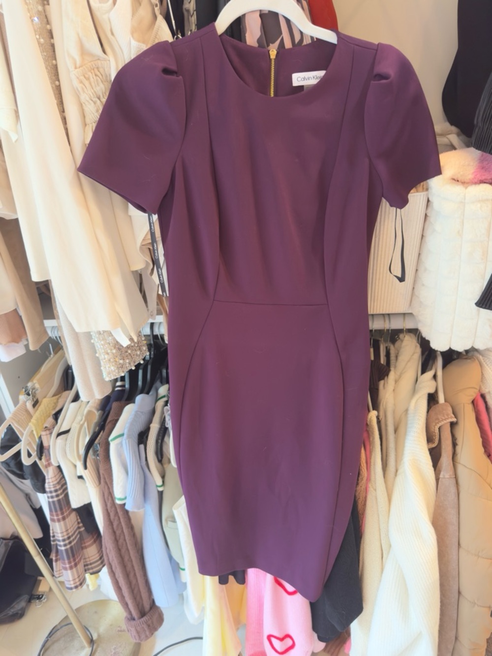 Calvin Klein Plum Short-Sleeve Sheath Dress